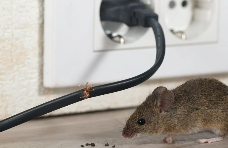 Szczur obok gniazdka elektrycznego
